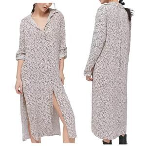 Aura Button Down Shirt Dress Sz Medium Collared Animal Print Long Sleeve Splits